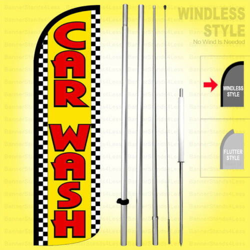 Car Wash Swooper Feather Banner Flag Complete Kit 